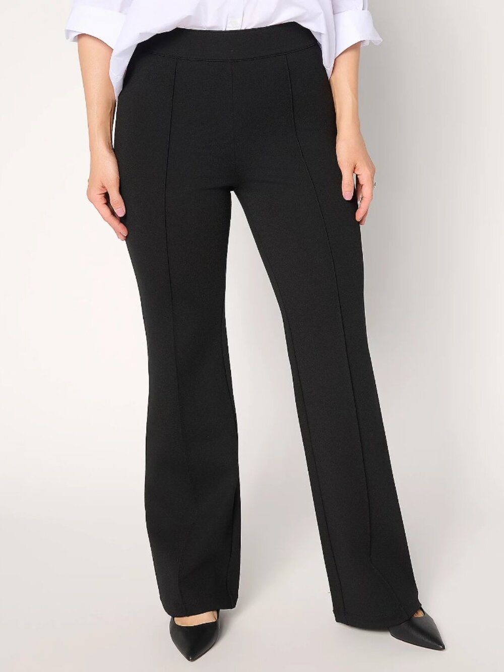 Studio Park x Sandra Bennett Regular Pull-On Ponte Flare Pant, Blk Sz 2X a708737
